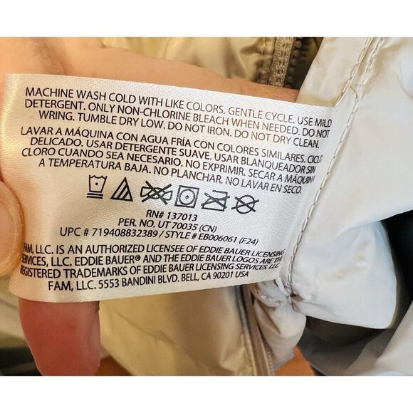 Eddie Bauer Women’s Down Packable Puffer Jacket Large Silver 650 Water Repellent - Picture 10 of 11